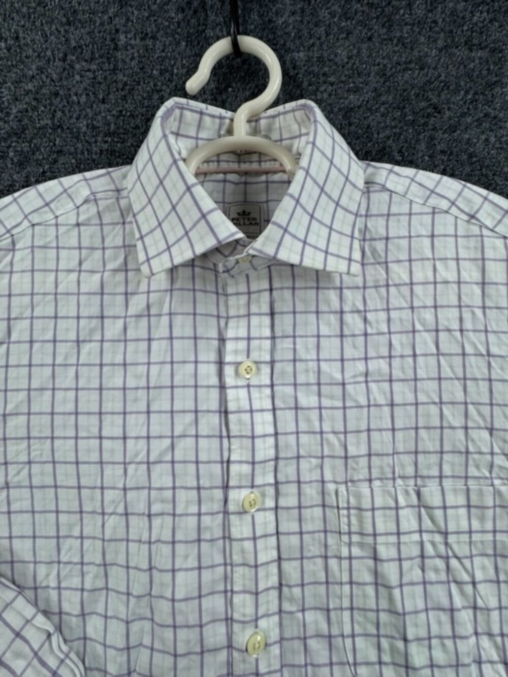 Peter Millar Twill Check Small All Cotton Nanoluxe Purple Button Up Shirt Mens